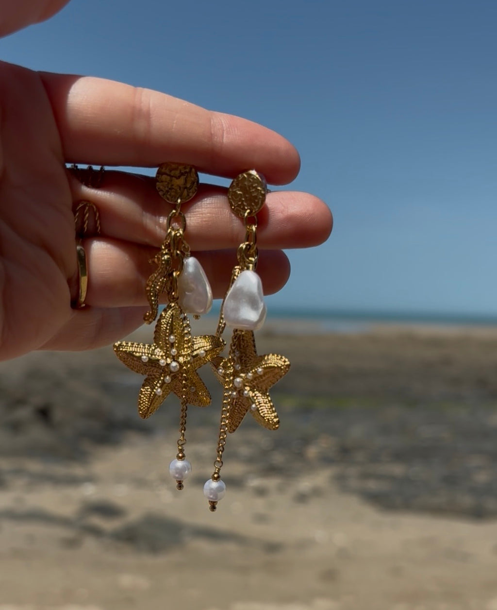 Boucles d’oreilles étoile de mer perles en acier inoxydable