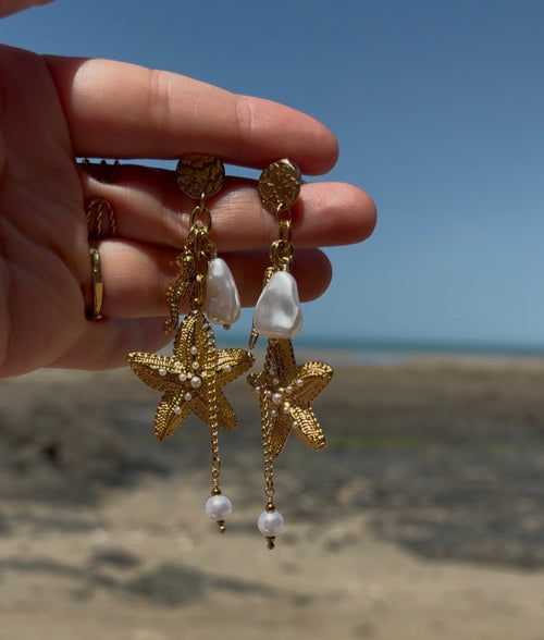 Boucles d’oreilles étoile de mer perles en acier inoxydable