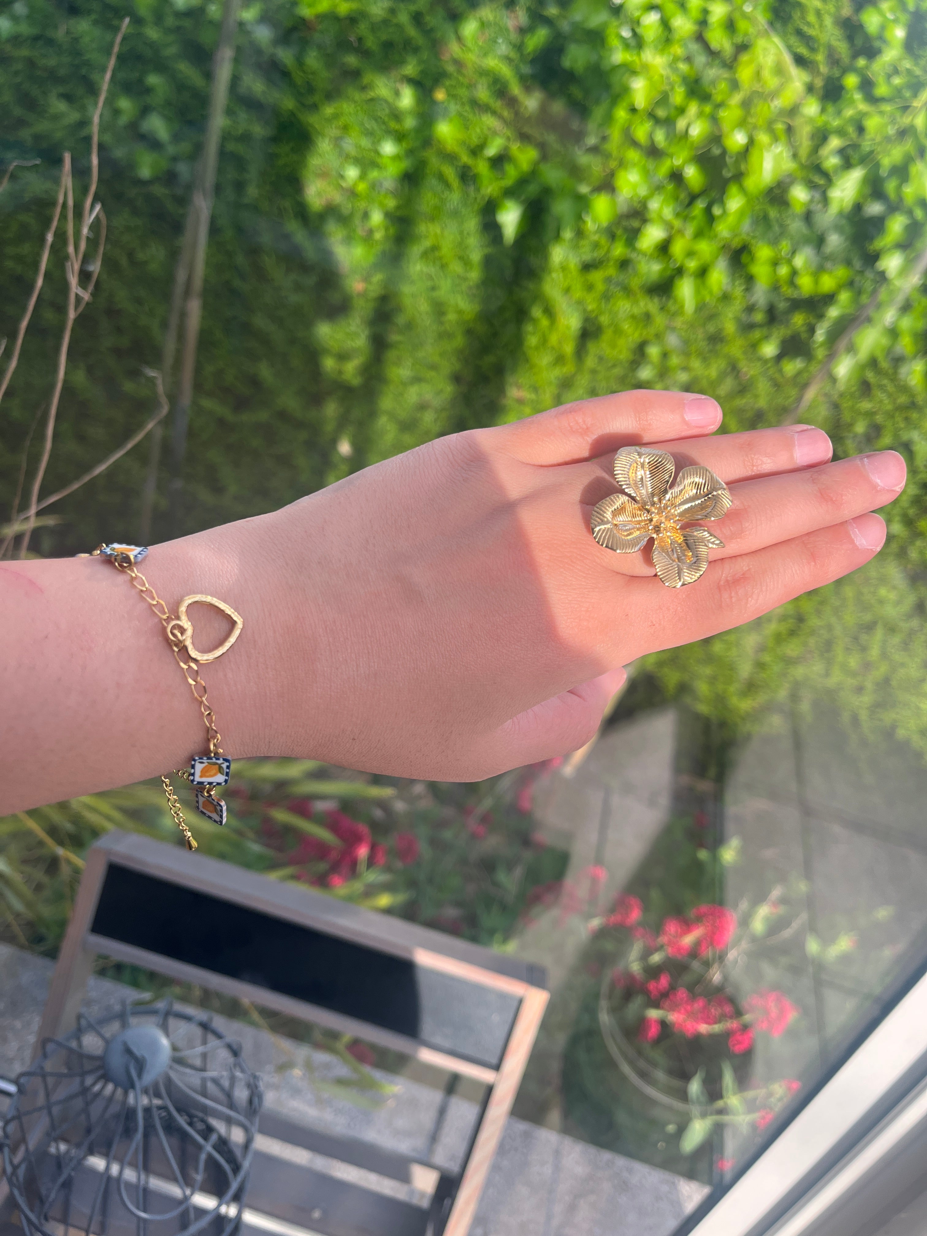 Bague gold bloom acier